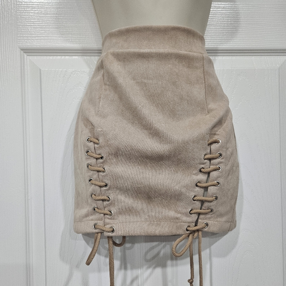 Y2K Beige Lace-Up Mini Skirt